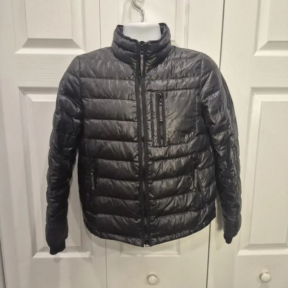 J.Crew Down Puffer Jacket Mens Small Black Lightweight Packable Full Zip Coat